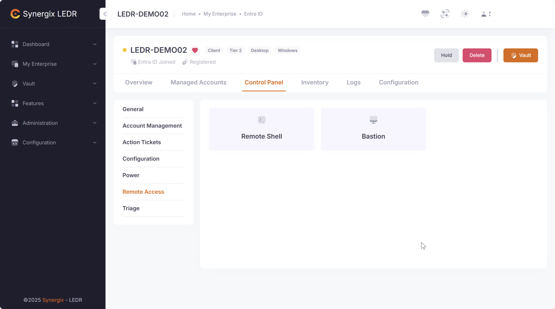 SYNERGIX LEDR Entra ID Device Remote Access using Bastion